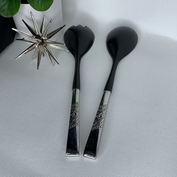 Vintage Oneida CATALINA stainless steel and black plastic handled salad servers - Picture 5 of 7